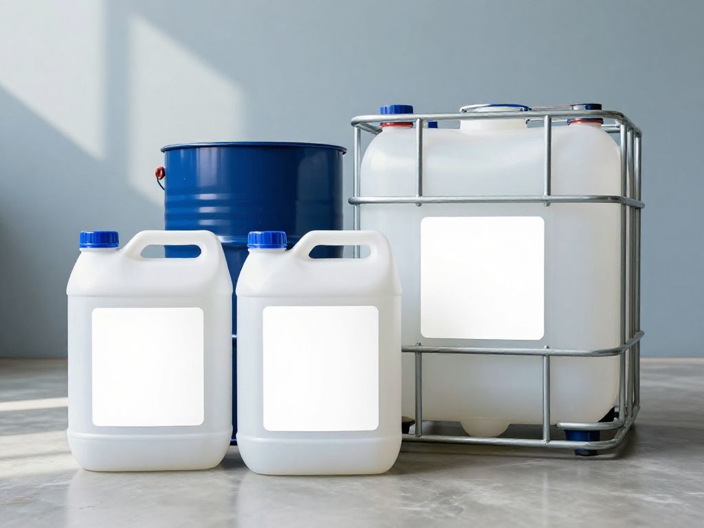 BLUE LEGEND AdBlue ambalajları: bidonlar, mavi varil ve kafesli IBC tankı
